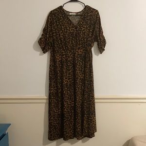 Cheetah Print Mock Wrap Dress Maxi / Midi